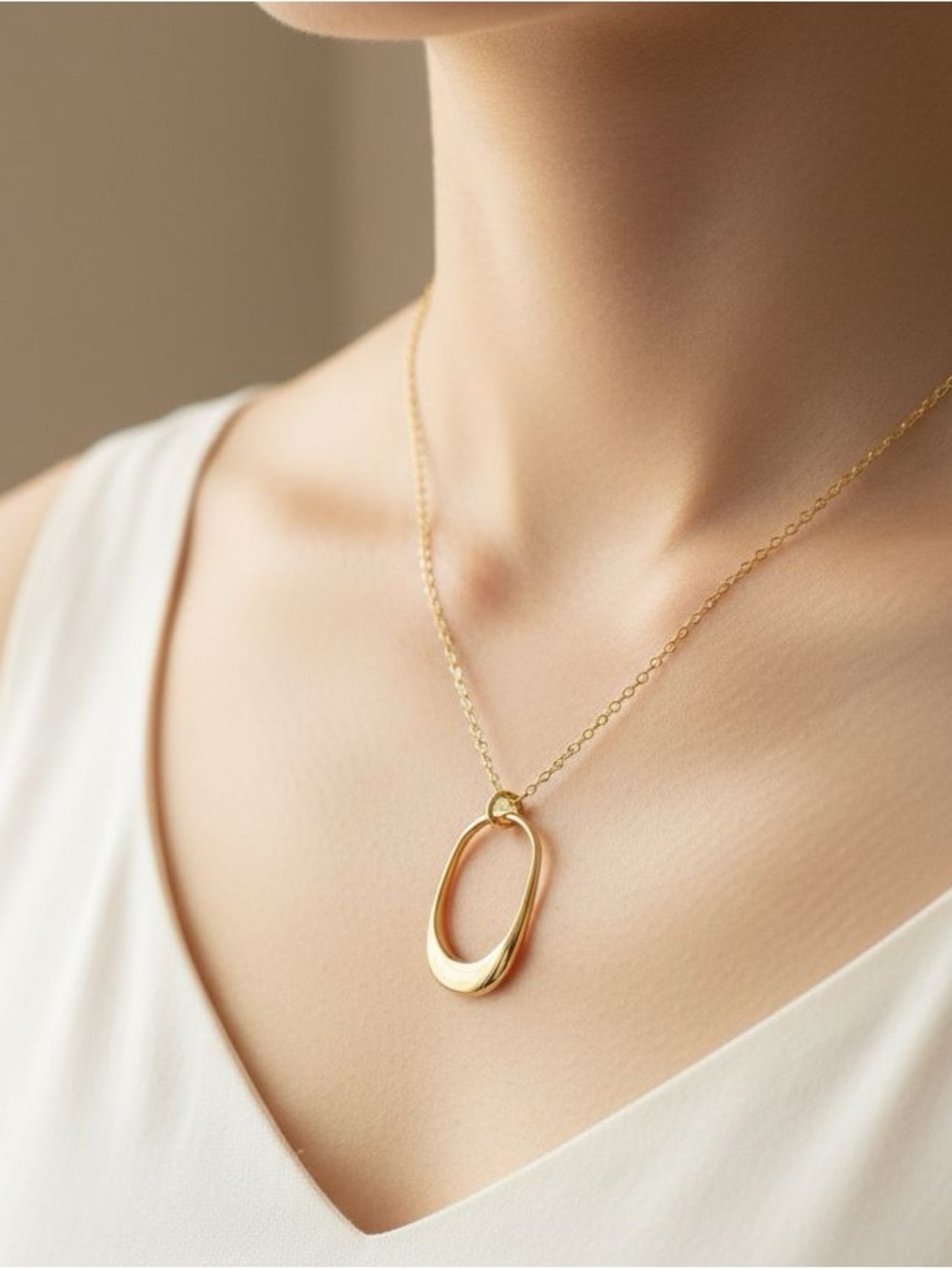 SOKO Polished Gold Open Oval Pendant Necklace
